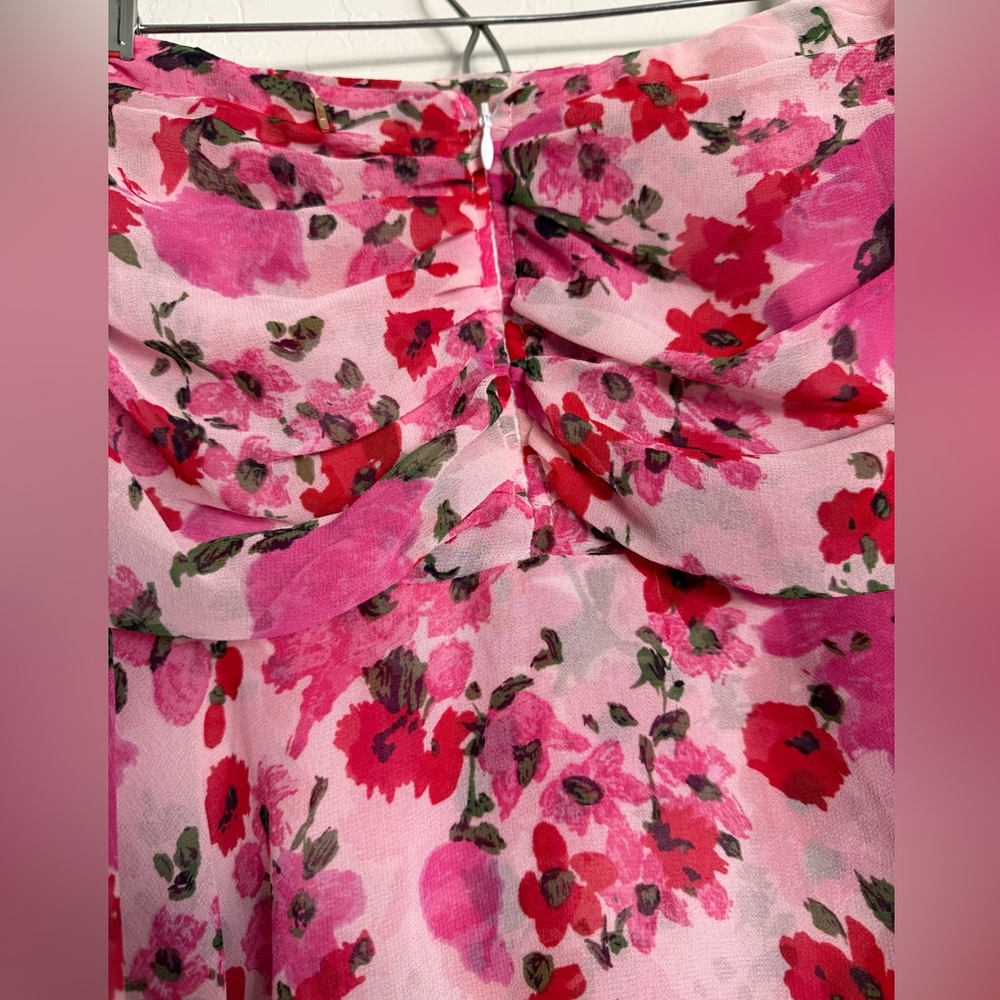 MISA Los Angeles Floral Ruffle Mini Skirt Draped Waist Pink NEW Made in USA - Picture 7 of 11